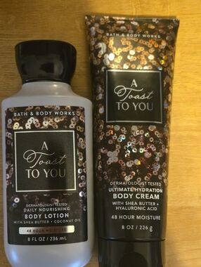Bath & Body Works A Toast To You Lotion & Cream - Black with Gold Sequin Accents